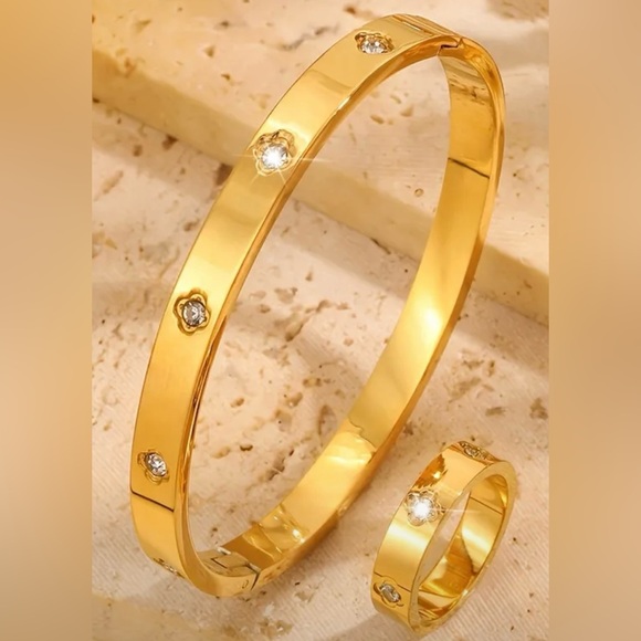 Jewelry - Elegant Gold Bangle Bracelet and Ring Set